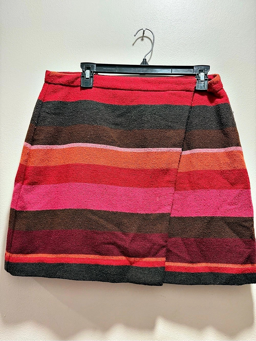 LOFT Striped Wool Blend Wrap Mini Skirt Red & Brown Size 10